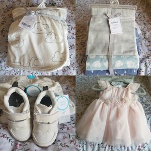 Carter's Blankets, New Born Baby Dress & Sneakers
